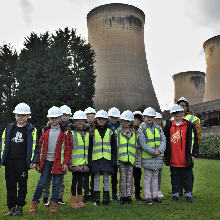 Students from Waltham Leas outside the cooling towers at Drax Power Station